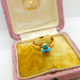 Victorian 22ct Yellow Gold & Turquoise Lucky Clover Ring Antique c1880 Sheffield