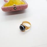 Georgian 12ct Gold Bulls Eye Agate Mourning Ring 'Charles Williams Ob. 1799, Aged 84' Antique