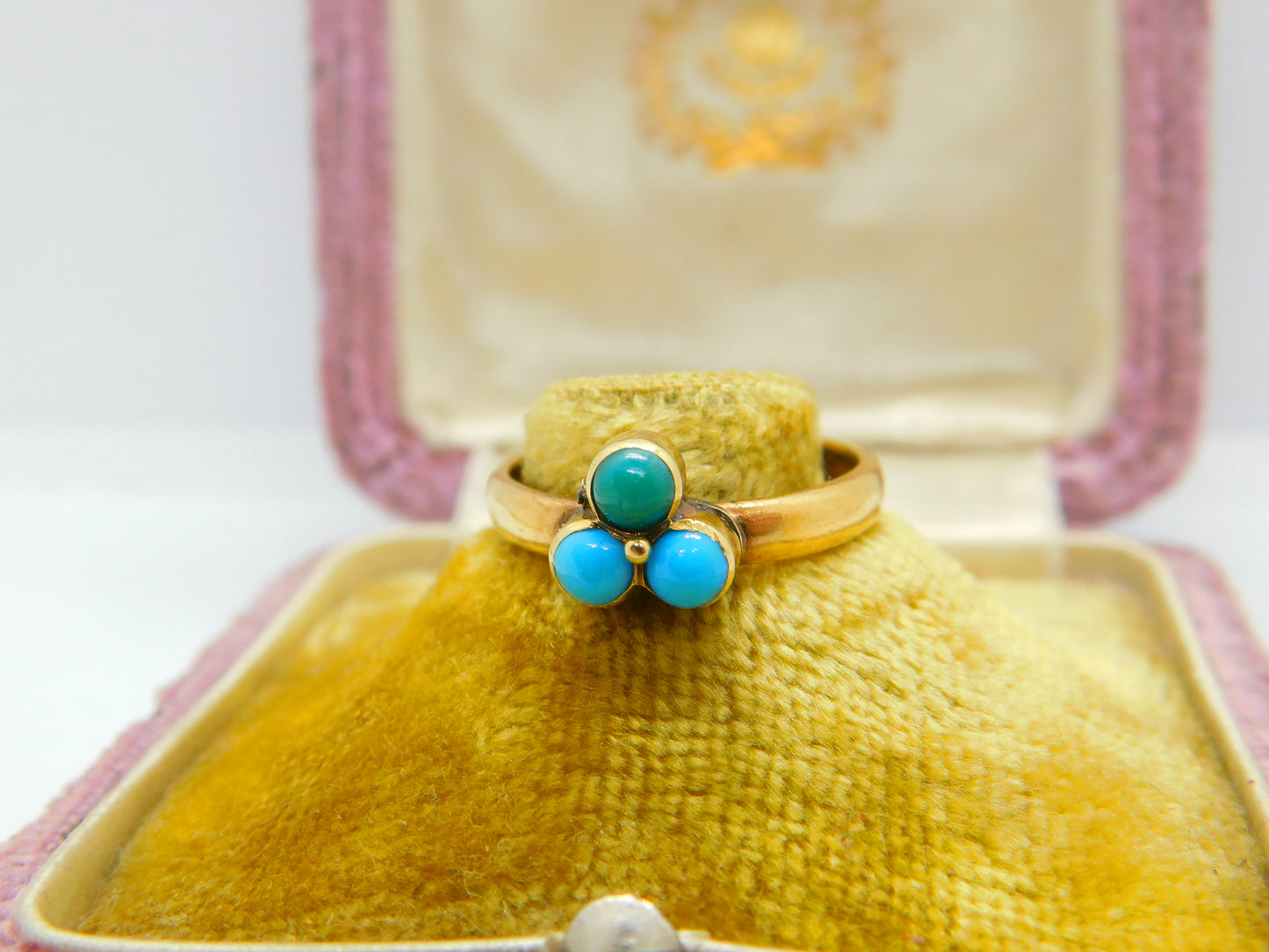 Victorian 22ct Yellow Gold & Turquoise Lucky Clover Ring Antique c1880 Sheffield