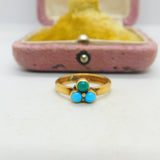 Victorian 22ct Yellow Gold & Turquoise Lucky Clover Ring Antique c1880 Sheffield