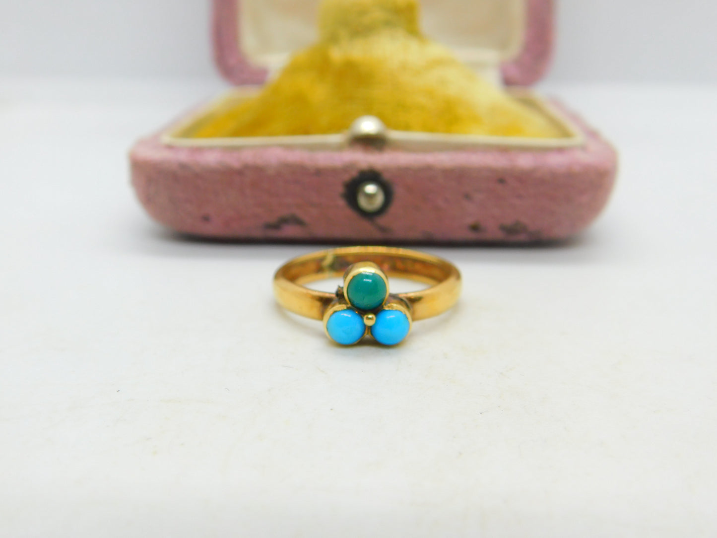 Victorian 22ct Yellow Gold & Turquoise Lucky Clover Ring Antique c1880 Sheffield