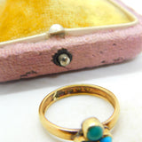Victorian 22ct Yellow Gold & Turquoise Lucky Clover Ring Antique c1880 Sheffield