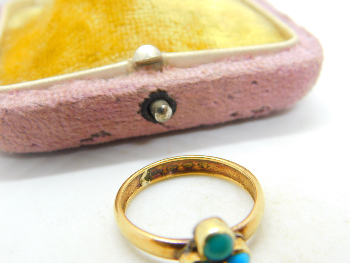 Victorian 22ct Yellow Gold & Turquoise Lucky Clover Ring Antique c1880 Sheffield