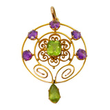 Edwardian Suffragette Movement 9ct Gold, Peridot & Amethyst Pendant Antique