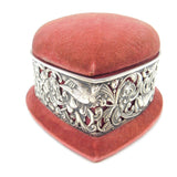 Large Victorian Sterling Silver Bird & Floral Pattern Heart Pin Cushion Box 1900 William Comyns