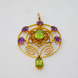 Edwardian Suffragette Movement 9ct Gold, Peridot & Amethyst Pendant Antique