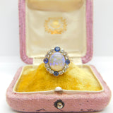 Victorian 9ct Rose Gold, Water Opal & Two-Tone Sapphire Dress Ring Antique c1850