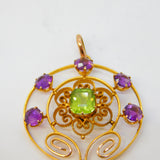 Edwardian Suffragette Movement 9ct Gold, Peridot & Amethyst Pendant Antique