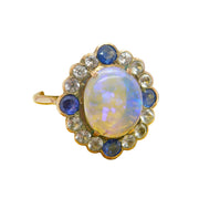 Victorian 9ct Rose Gold, Water Opal & Two-Tone Sapphire Dress Ring Antique c1850