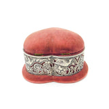 Large Victorian Sterling Silver Bird & Floral Pattern Heart Pin Cushion Box 1900 William Comyns