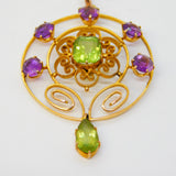 Edwardian Suffragette Movement 9ct Gold, Peridot & Amethyst Pendant Antique