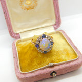 Victorian 9ct Rose Gold, Water Opal & Two-Tone Sapphire Dress Ring Antique c1850