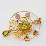 Edwardian Suffragette Movement 9ct Gold, Peridot & Amethyst Pendant Antique
