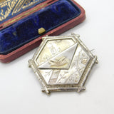 Aesthetic Movement Victorian Sterling Silver Owl & Swallow Brooch c1880 Antique