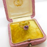 9ct Yellow Gold Textured Pattern Solitaire Ring with Amethyst Setting Vintage