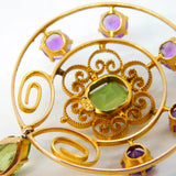 Edwardian Suffragette Movement 9ct Gold, Peridot & Amethyst Pendant Antique