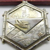 Aesthetic Movement Victorian Sterling Silver Owl & Swallow Brooch c1880 Antique