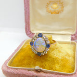 Victorian 9ct Rose Gold, Water Opal & Two-Tone Sapphire Dress Ring Antique c1850