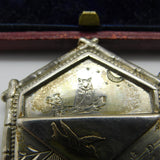 Aesthetic Movement Victorian Sterling Silver Owl & Swallow Brooch c1880 Antique