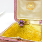 9ct Yellow Gold Textured Pattern Solitaire Ring with Amethyst Setting Vintage