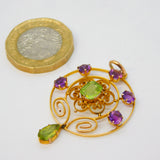 Edwardian Suffragette Movement 9ct Gold, Peridot & Amethyst Pendant Antique