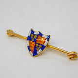 Victorian 9ct Gold & Enamel Royal English Shield Crest Brooch Antique c1900