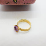 9ct Yellow Gold Textured Pattern Solitaire Ring with Amethyst Setting Vintage