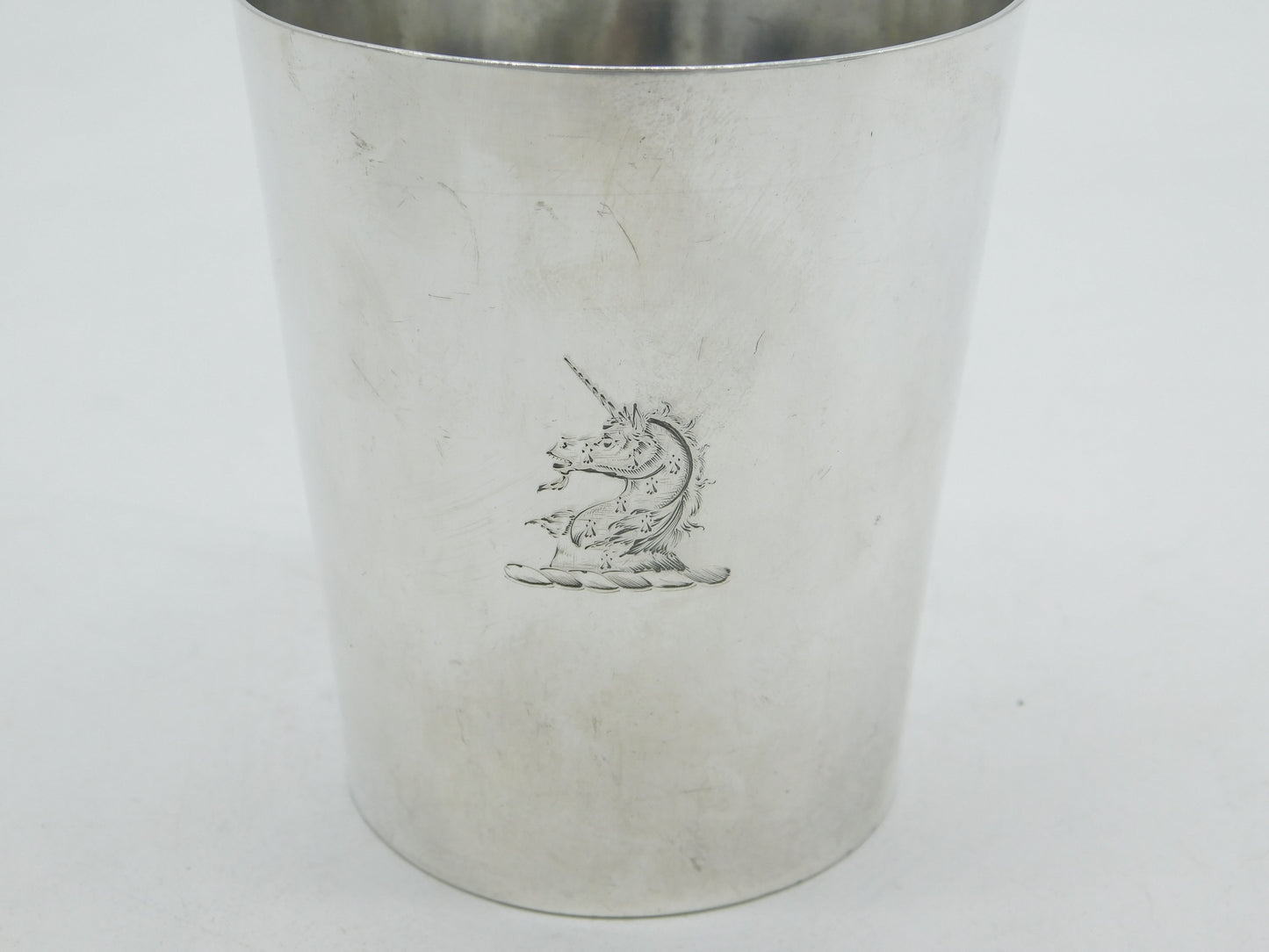 Victorian Sterling Silver Unicorn Crest Water Beaker Antique 1868 Sheffield