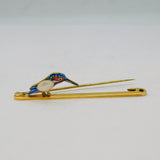 Victorian 15ct Yellow Gold, Enamel & Pearl Set Kingfisher Brooch Antique c1900