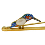 Victorian 15ct Yellow Gold, Enamel & Pearl Set Kingfisher Brooch Antique c1900