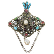 19th Century Austro-Hungarian Silver & Stone-Set Pendant Antique c1860