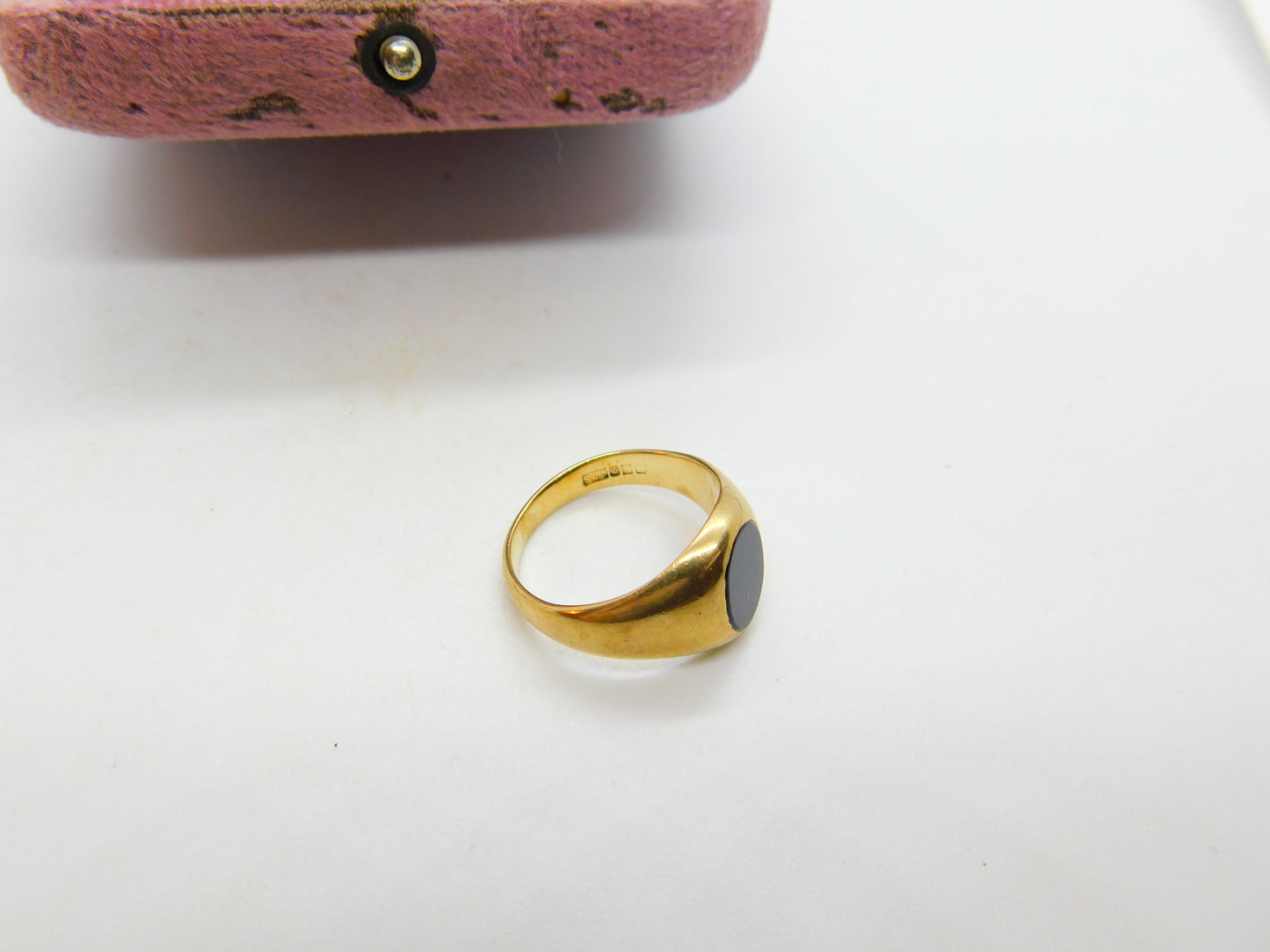 9ct Yellow Gold Onyx Set Signet Ring Mid-Century c1950 Birmingham Size I 1/2 UK