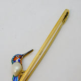 Victorian 15ct Yellow Gold, Enamel & Pearl Set Kingfisher Brooch Antique c1900