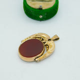 Victorian 10ct Gold, Bloodstone & Carnelian Agate Spinner Fob Pendant Antique c1890