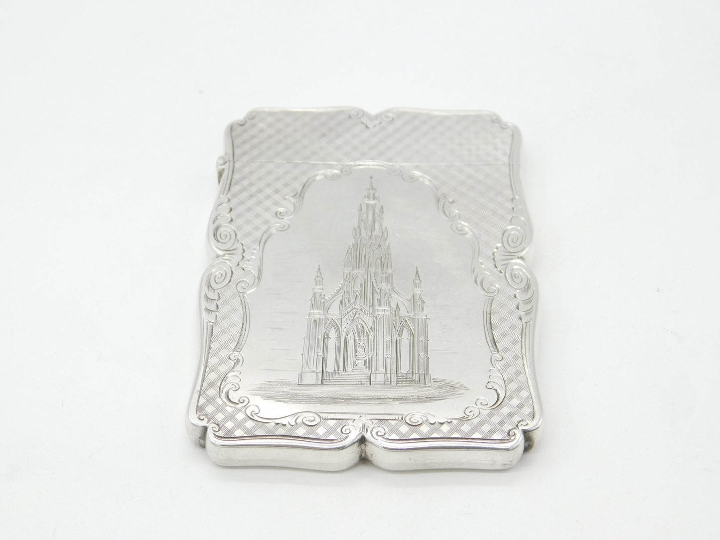 Nathaniel Mills Victorian Sterling Silver Albert Memorial Card Case 1842 Antique