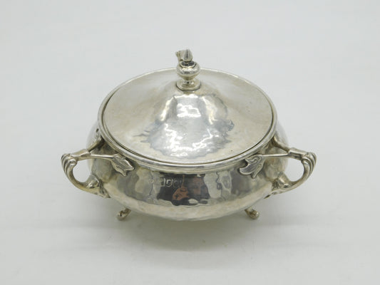 Arts & Crafts Planished Sterling Silver Sugar Bowl & Lid Antique 1911 London