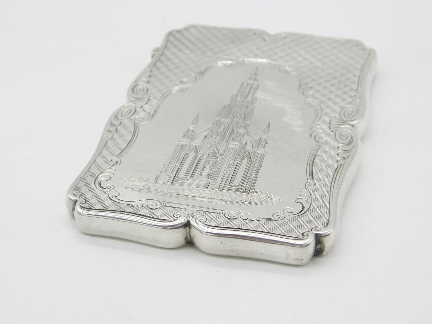 Nathaniel Mills Victorian Sterling Silver Albert Memorial Card Case 1842 Antique