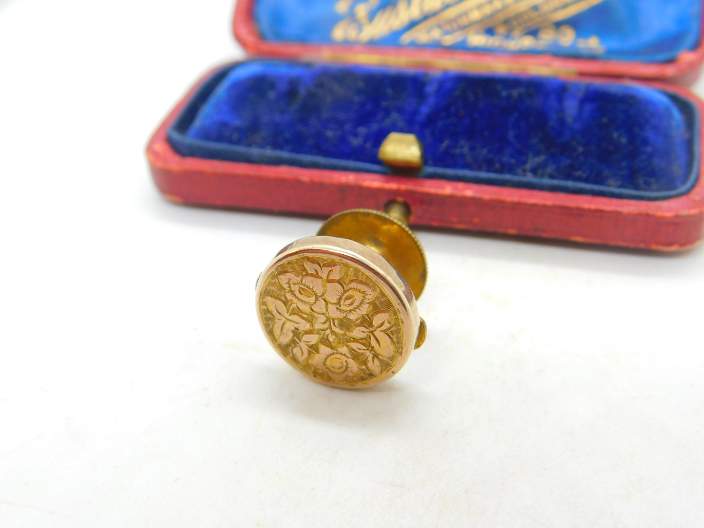 Victorian 9ct Gold Fronted Bachelor Button Engraved Initial Antique c1900