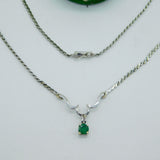 9ct White Gold, 0.25ct Emerald & Diamond Drop Necklace Vintage c1990