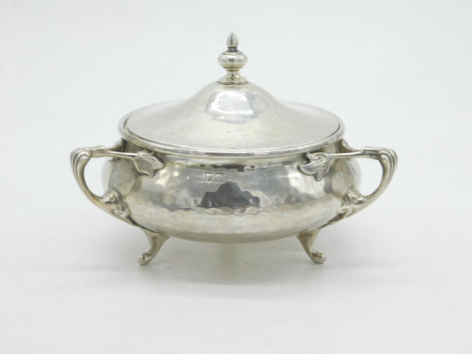 Arts & Crafts Planished Sterling Silver Sugar Bowl & Lid Antique 1911 London