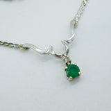 9ct White Gold, 0.25ct Emerald & Diamond Drop Necklace Vintage c1990
