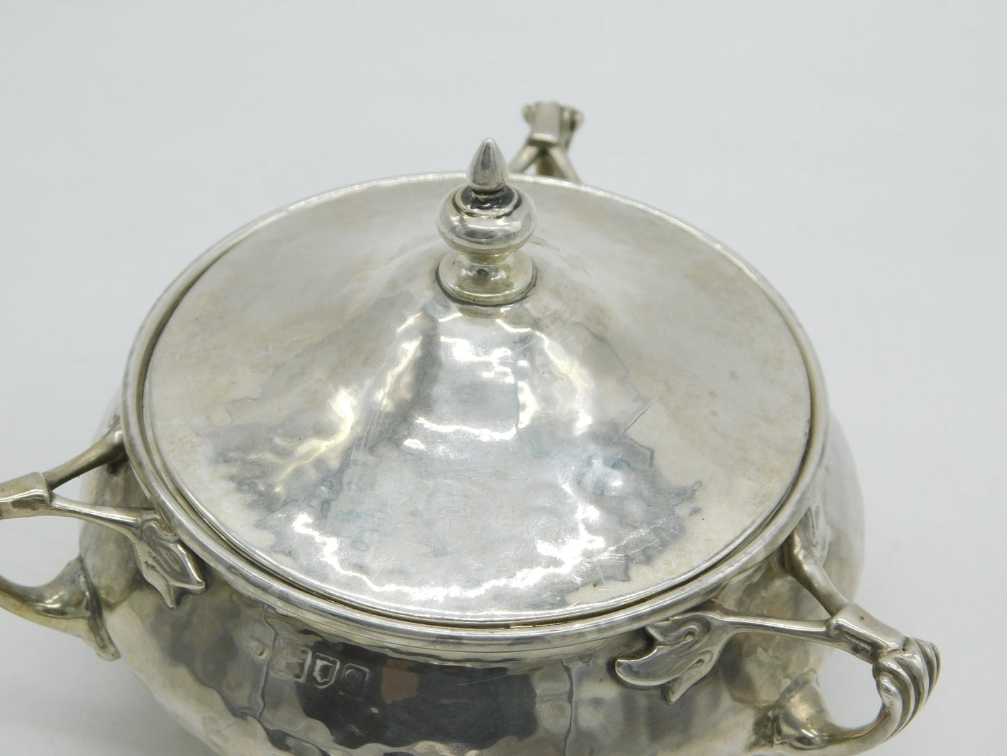 Arts & Crafts Planished Sterling Silver Sugar Bowl & Lid Antique 1911 London