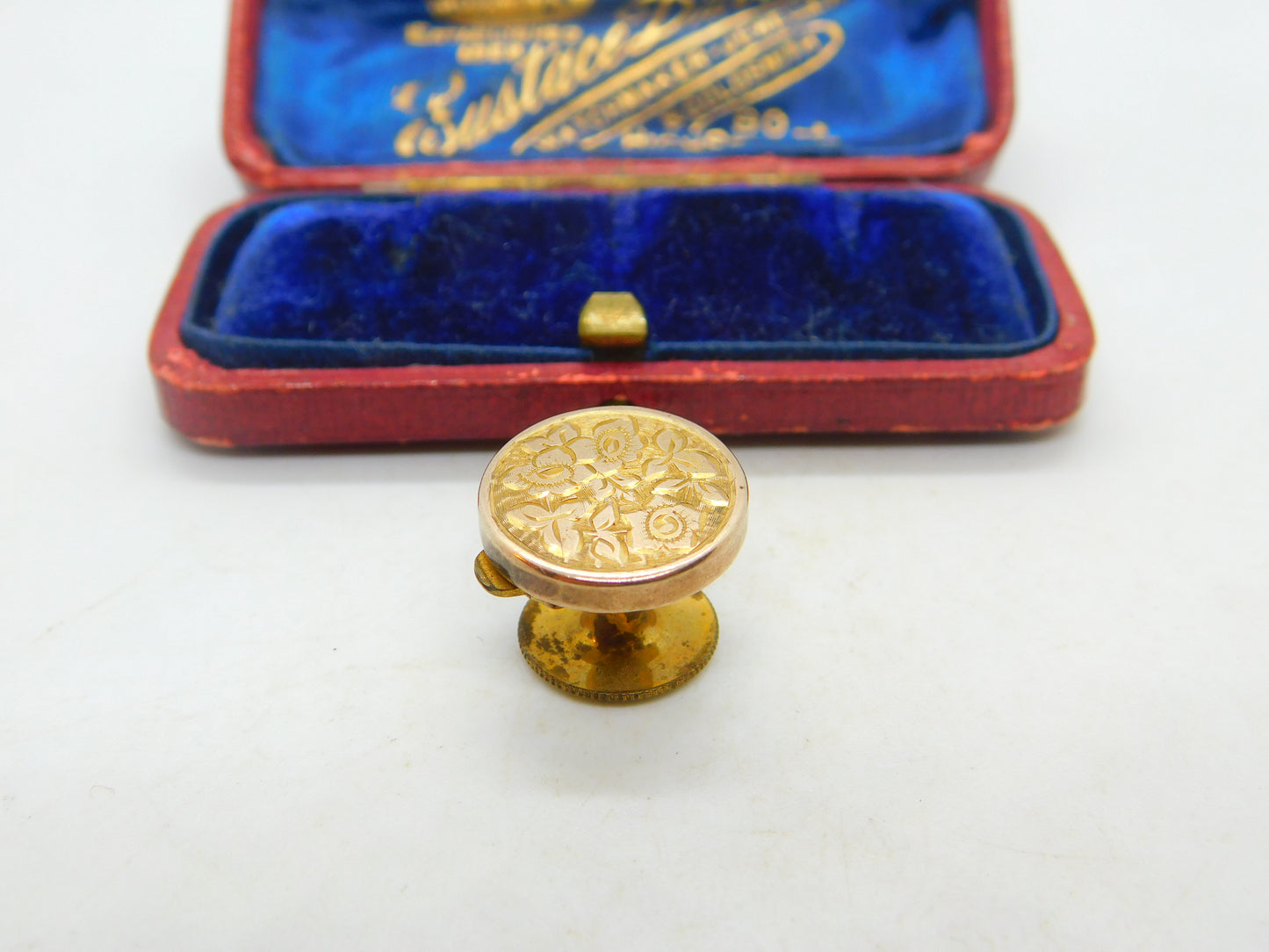 Victorian 9ct Gold Fronted Bachelor Button Engraved Initial Antique c1900