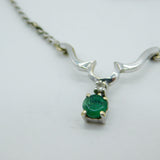 9ct White Gold, 0.25ct Emerald & Diamond Drop Necklace Vintage c1990