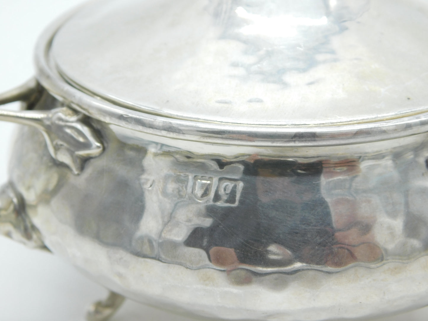 Arts & Crafts Planished Sterling Silver Sugar Bowl & Lid Antique 1911 London