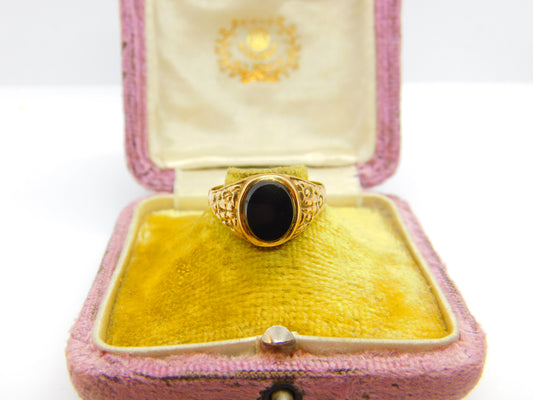 9ct Yellow Gold Onyx Set Gents Signet Ring Vintage c1970 London