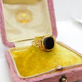 9ct Yellow Gold Onyx Set Gents Signet Ring Vintage c1970 London