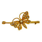 Victorian 15ct Gold & Seed Pearl Butterfly Sweetheart Brooch Antique c1900