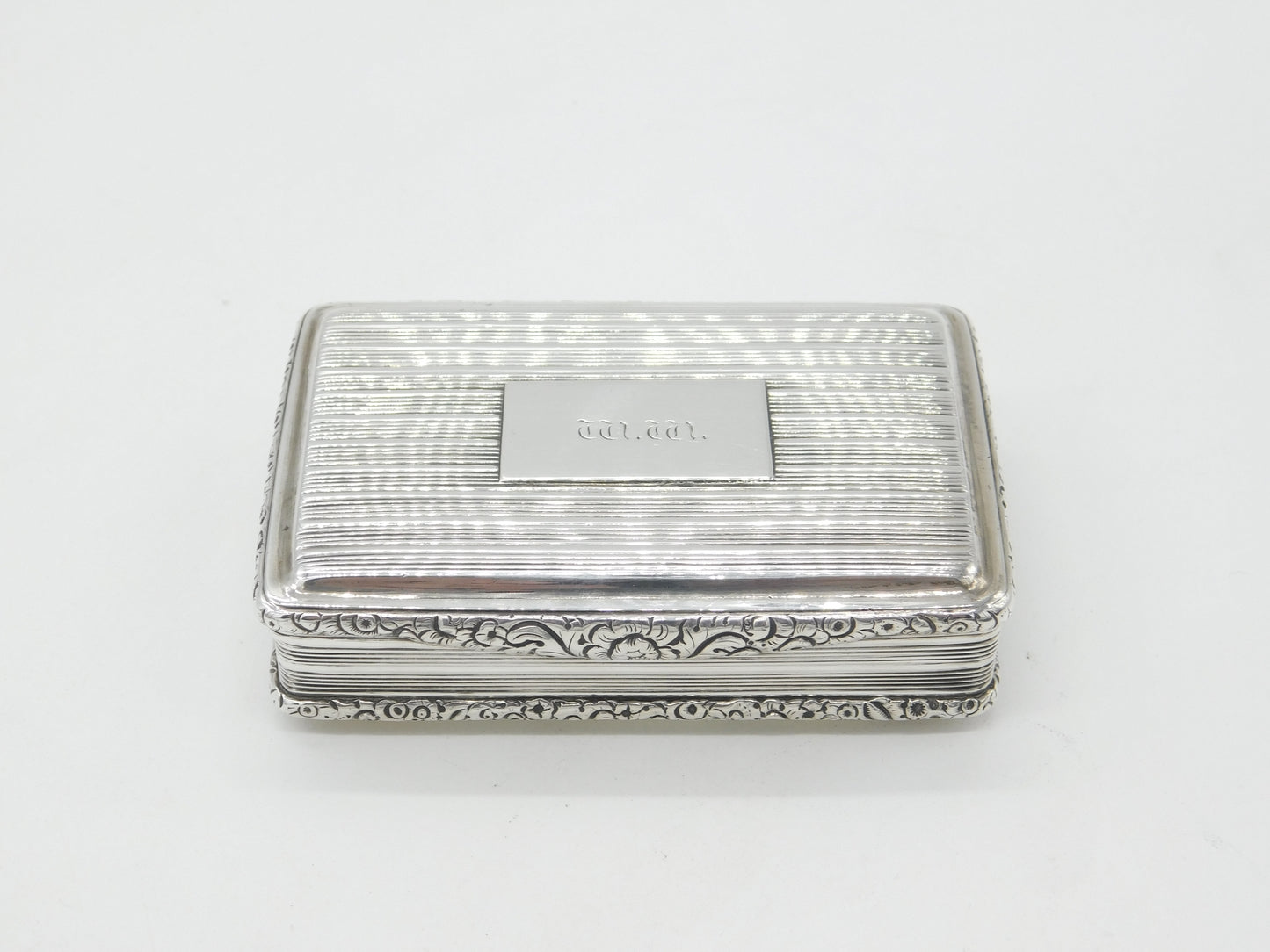 Georgian Sterling Silver Line Pattern Large Snuff Box 1821 Birmingham John Shaw