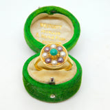 18ct Yellow Gold, Pearl & Turquoise Floral Dress Ring Antique c1930 Art Deco